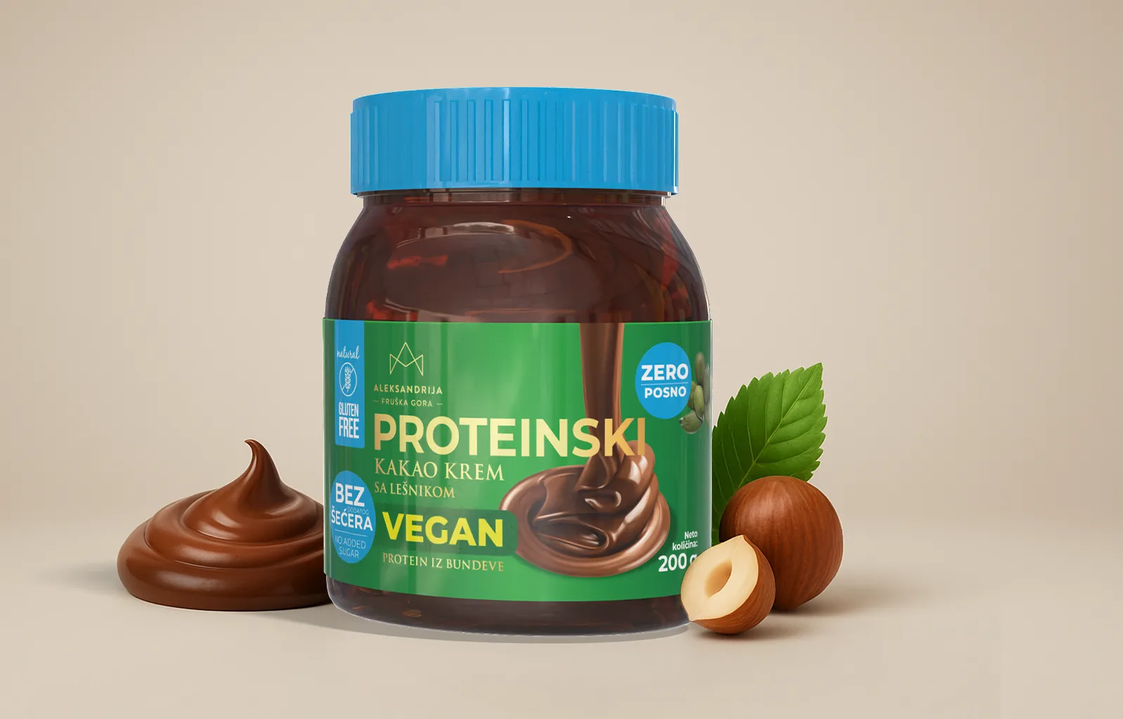 Vegane Protein-Kakaocreme von Aleksandrija mit Haselnüssen
